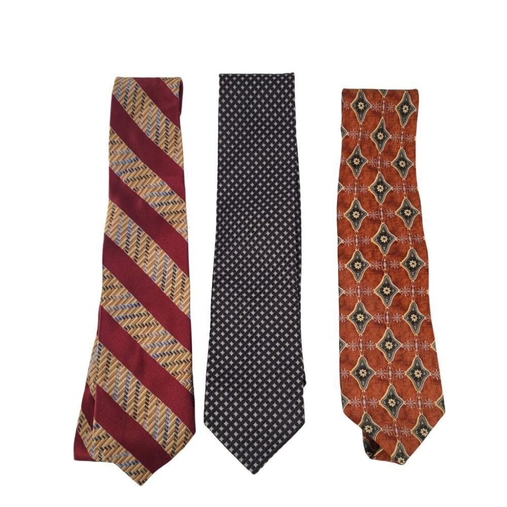 John Nordstrom 3 Piece Tie Skinny Classic Floral/Striped Black/Orange/Tan Men's